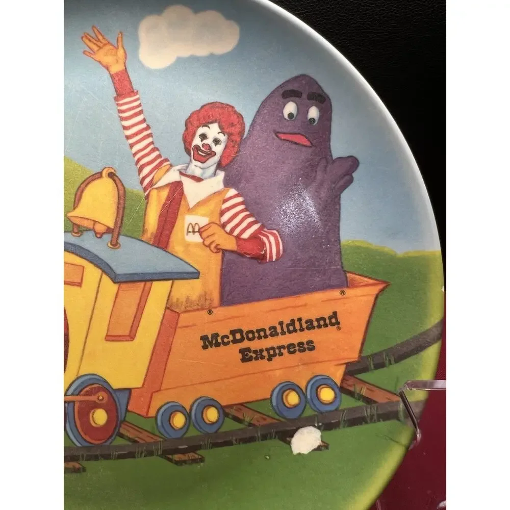 VTG 1985 McDonalds Plastic Plate McDonaldland Express Ronald & Grimance on Train